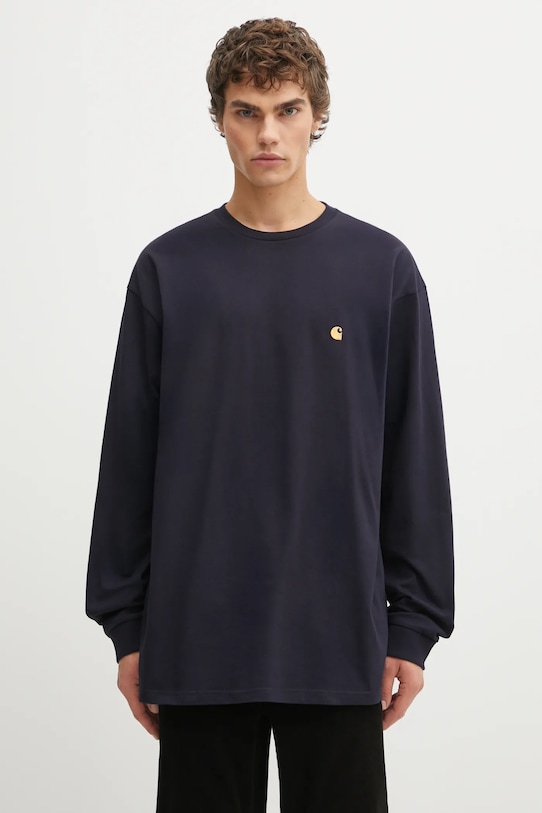 Pamučna majica dugih rukava Carhartt WIP LS Chase T-Shirt regular mornarsko plava I026392.00HXX