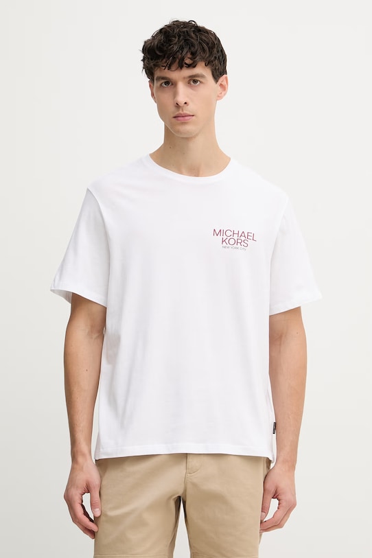 Odzież Michael Kors t-shirt męski bawełniany CR652YHFV4 biały