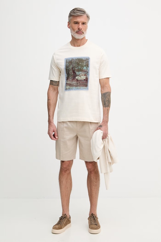 Mos Mosh t-shirt męski bawełniany Calm 509800 beżowy SS26