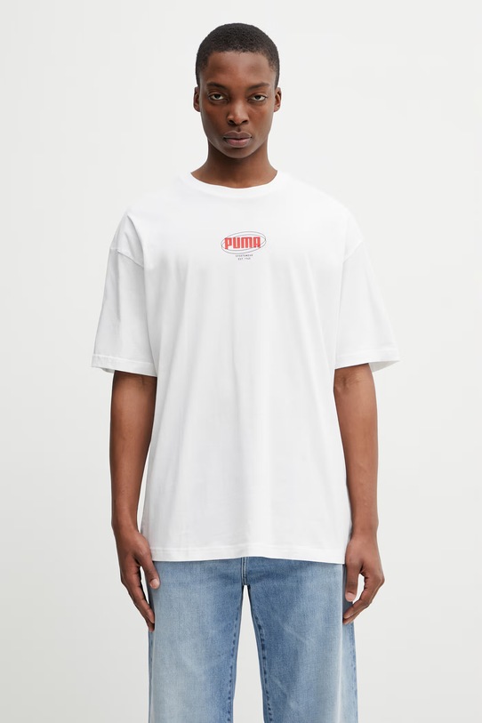 Odzież Puma Ess Logo Lab Relaxed Story 1 t-shirt męski bawełniany 692023 biały