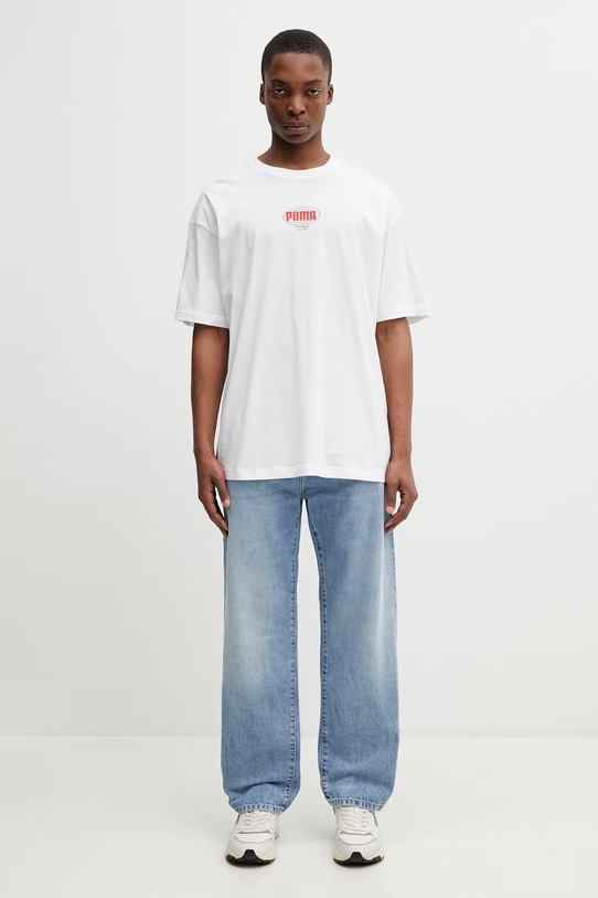 Puma Ess Logo Lab Relaxed Story 1 t-shirt męski bawełniany 692023 biały