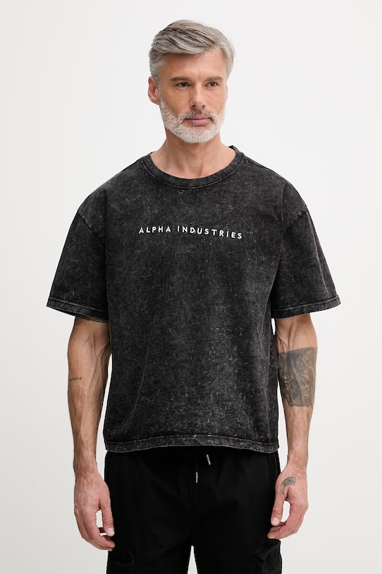 Alpha Industries t-shirt bawełniany Acid Logo aplikacja czarny 258519