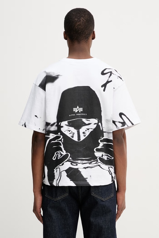 Alpha Industries tricou pentru bărbați, din bumbac Balaclava Backprint alb 266504