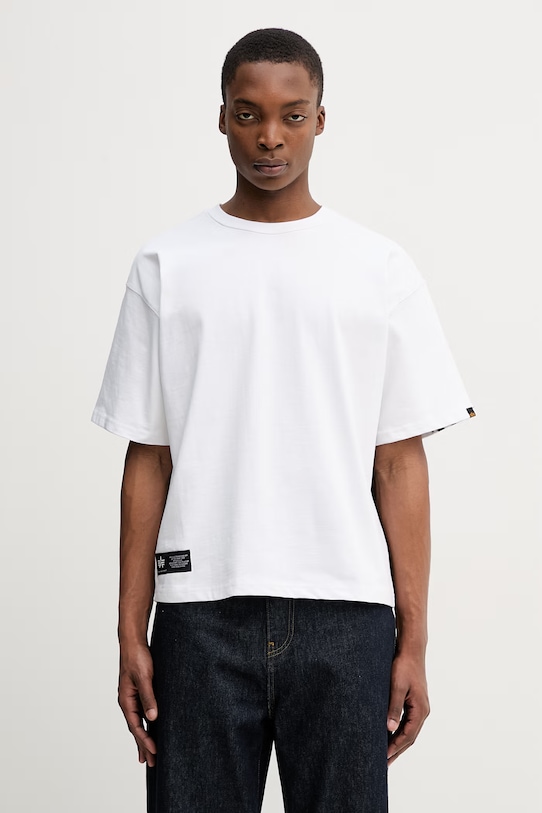 Odzież Alpha Industries Balaclava Backprint t-shirt bawełniany męski 266504 biały