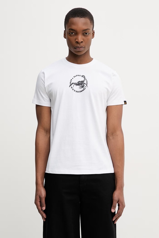 Odzież Alpha Industries US Scorpion Backprint t-shirt męski bawełniany 266510 biały