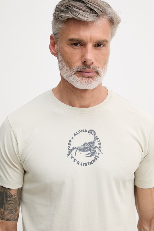 Alpha Industries t-shirt męski bawełniany US Scorpion Backprint beżowy 266510