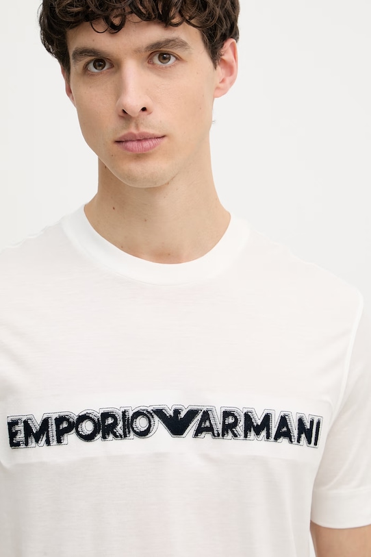 Emporio Armani t-shirt męski z lyocellem beżowy EM004520.AF13747