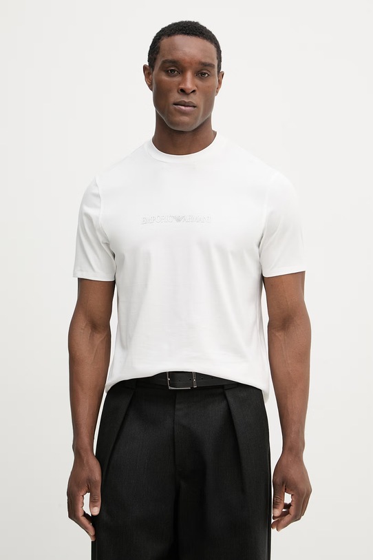 Bavlnené tričko Emporio Armani potlač béžová EM004583.AF13669