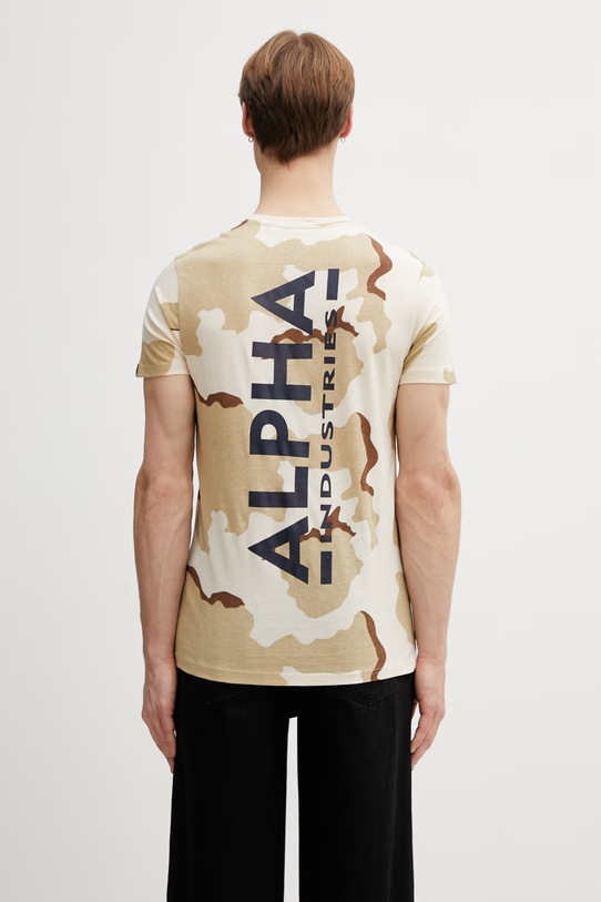 Odzież Alpha Industries t-shirt bawełniany Backprint 128507C beżowy