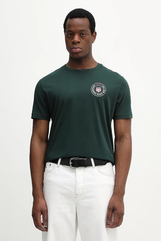 Памучна тениска Gant стандартна зелен 2003391