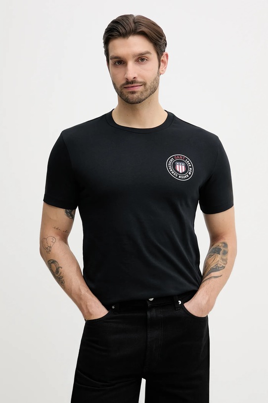 Gant t-shirt bawełniany nadruk czarny 2003391