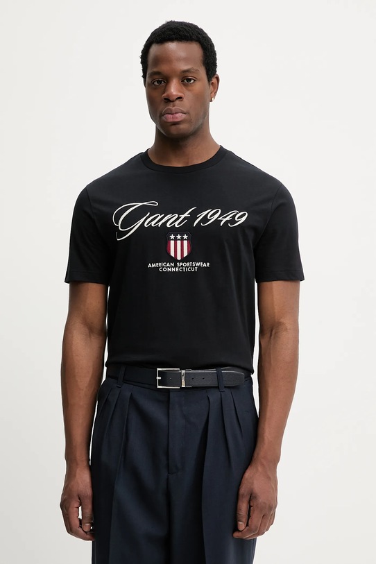 Gant t-shirt bawełniany regular czarny 2003370