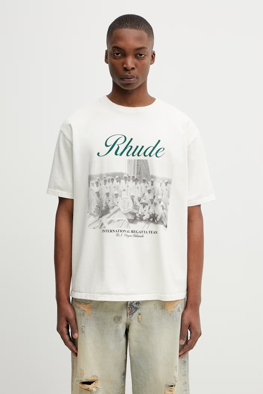 RHUDE t-shirt bawełniany Virgin Islands Script nadruk beżowy RHPS26TT01012