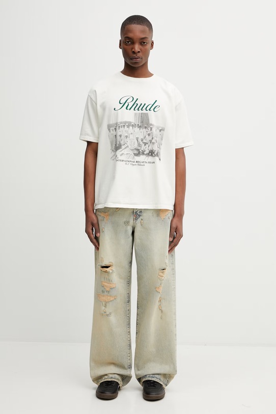 RHUDE t-shirt bawełniany Virgin Islands Script RHPS26TT01012 beżowy