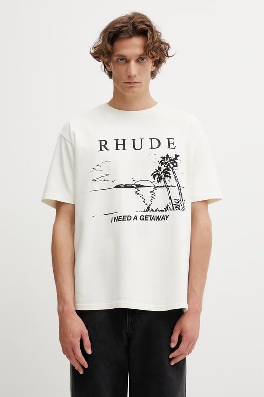 RHUDE t-shirt bawełniany I Need A Getaway nadruk beżowy RHPS26TT09012