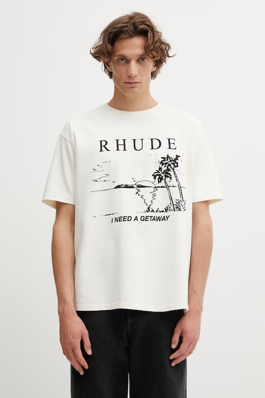 RHUDE t-shirt bawełniany I Need A Getaway nadruk beżowy RHPS26TT09012
