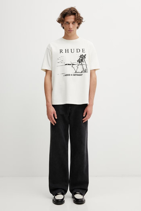 RHUDE t-shirt bawełniany I Need A Getaway RHPS26TT09012 beżowy