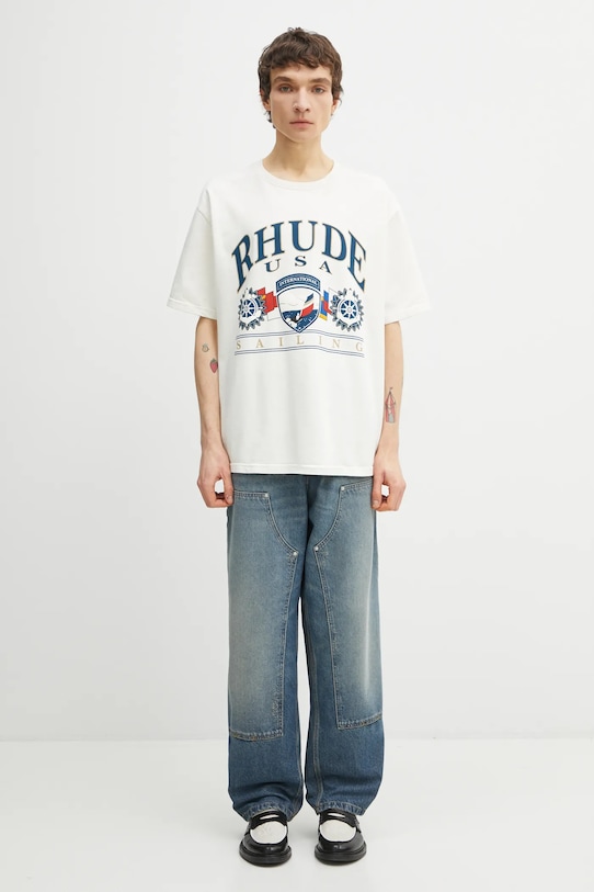 Bavlněné tričko RHUDE USA Sailing Icon RHPS26TT10012 béžová