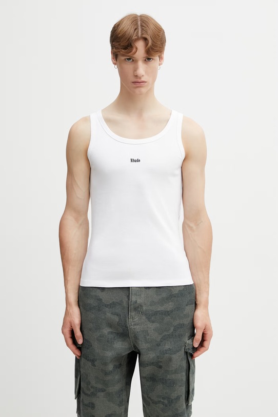 RHUDE Logo Ribbed Tank Top top bawełniany męski biały RHSS26TA01361