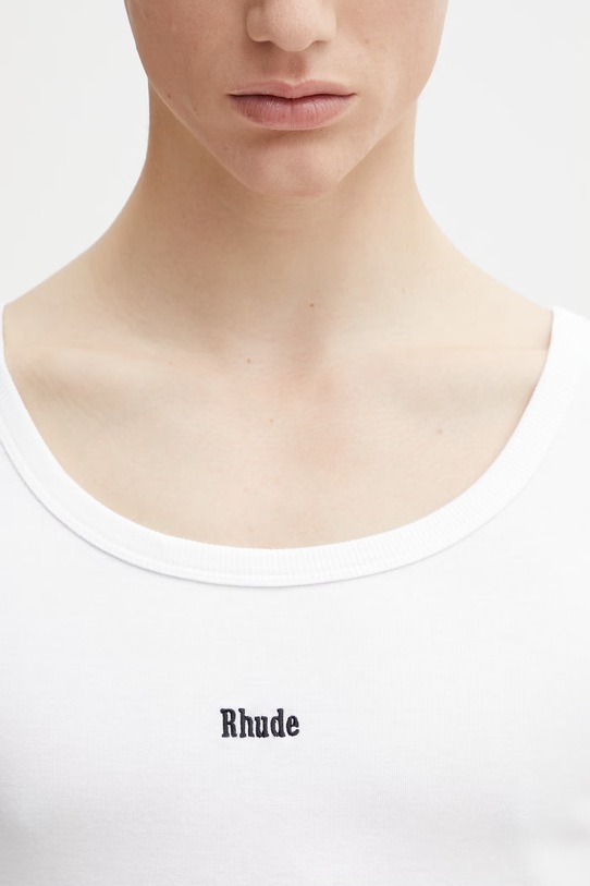 RHUDE Logo Ribbed Tank Top top bawełniany męski biały RHSS26TA01361