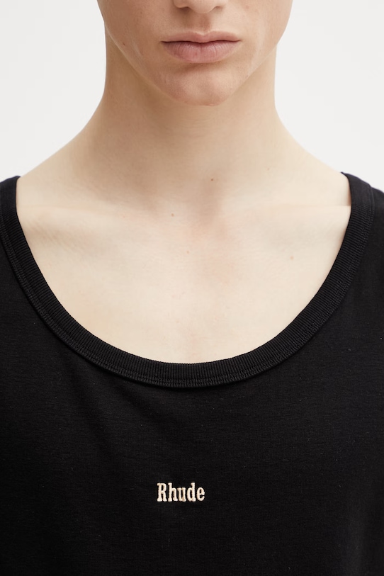 RHUDE Logo Ribbed Tank Top cotton Men's black RHSS26TA01361