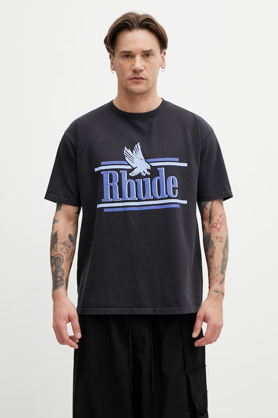 RHUDE Rossa T-shirt męski bawełniany czarny RHSS26TT01012