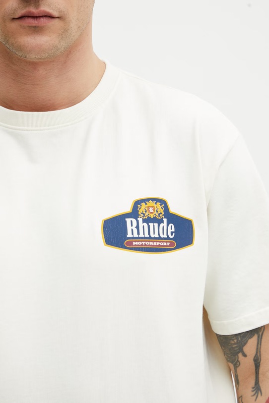RHUDE Racing Crest T-shirt męski bawełniany beżowy RHSS26TT04012