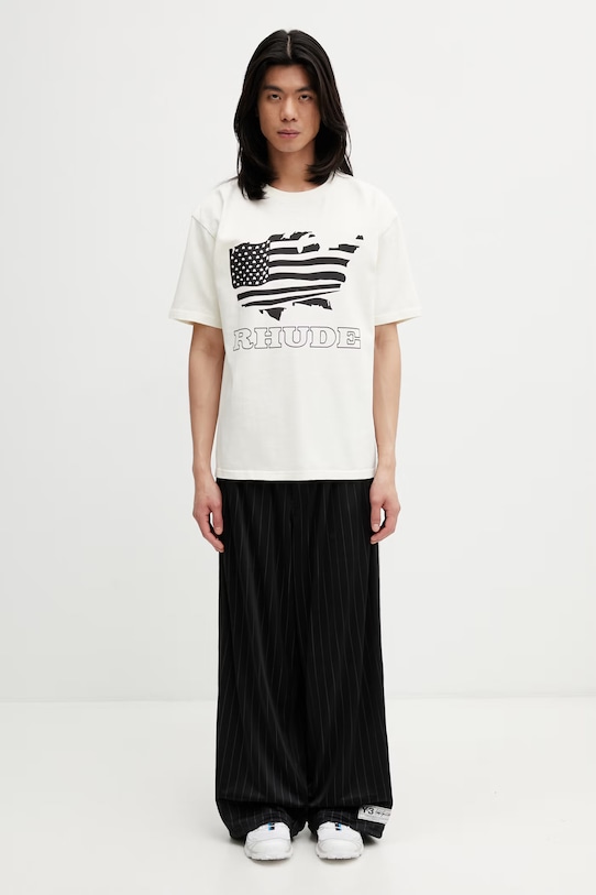 RHUDE Banner Tee T-shirt bawełniany męski RHSS26TT08012 beżowy