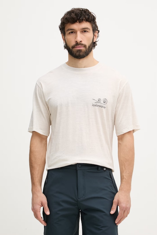 Ρούχα Icebreaker Τ-shirt πεζοπορίας ανδρικό από μαλλί μερινό Relax IB0A57FS1161 μπεζ