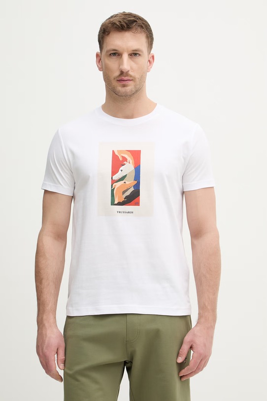 Trussardi t-shirt bawełniany nadruk biały G0688000163N
