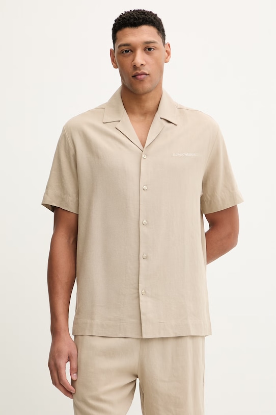 Košulja s dodatkom lana Emporio Armani Underwear casual bež EM000593.AF20590