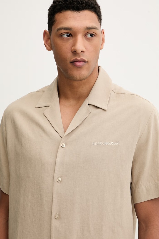 Košulja s dodatkom lana Emporio Armani Underwear bež EM000593.AF20590