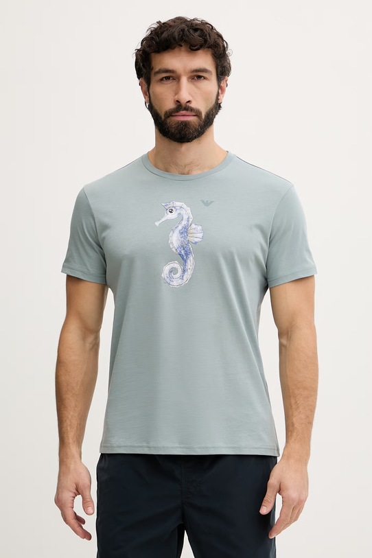 Emporio Armani Underwear t-shirt męski bawełniany turkusowy EM000574.AF20447