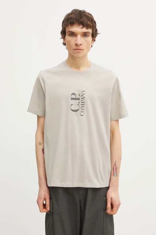 C.P. Company t-shirt bawełniany nadruk beżowy 20CMTS084A005100W