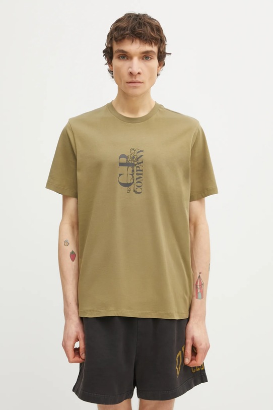 C.P. Company t-shirt bawełniany nadruk zielony 20CMTS084A005100W
