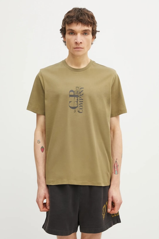 Бавовняна футболка C.P. Company надрук зелений 20CMTS084A005100W
