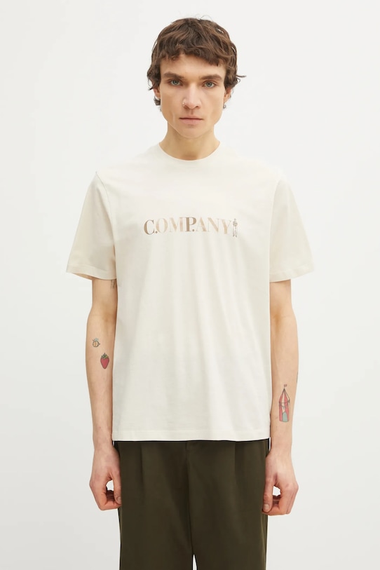C.P. Company t-shirt bawełniany nadruk beżowy 20CMTS085A005100W