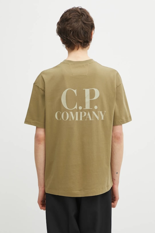 C.P. Company t-shirt bawełniany nadruk zielony 20CMTS086A005100W