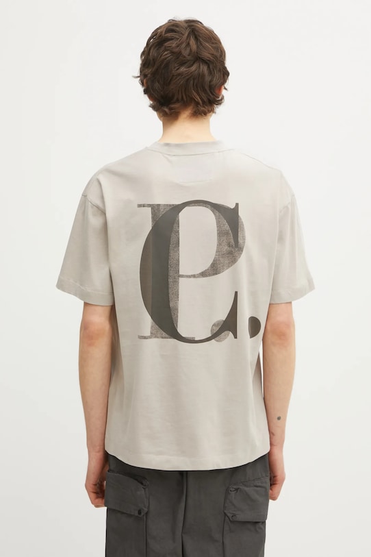 C.P. Company t-shirt bawełniany nadruk beżowy 20CMTS087A005100W