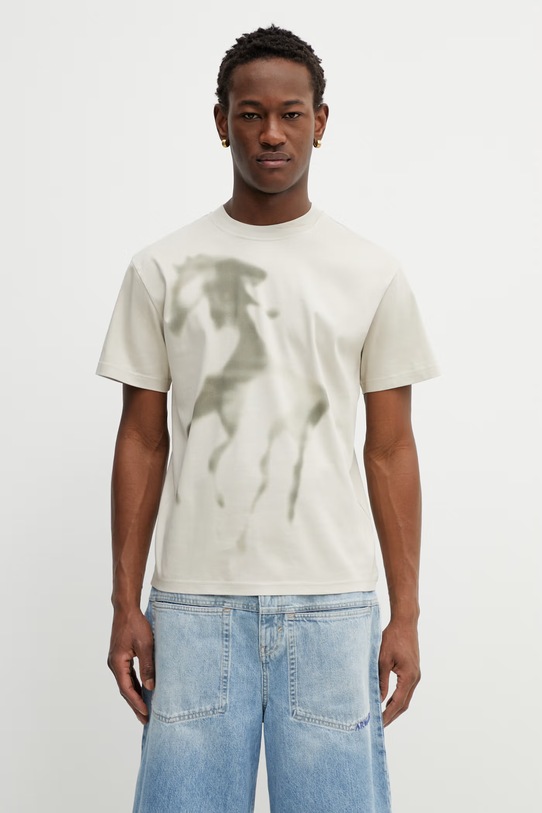 Heliot Emil t-shirt bawełniany wzorzyste beżowy SS26PRE.M.09.159.LST18