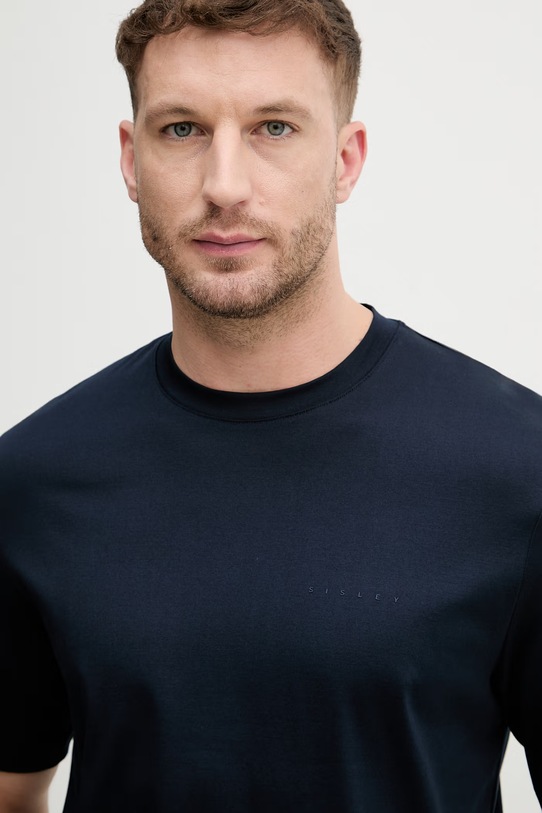 Sisley majica za muškarce od pamuka mornarsko plava 3H6TS104S
