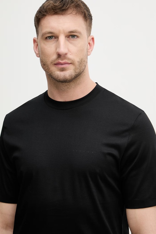 Sisley majica za muškarce od pamuka crna 3H6TS104S