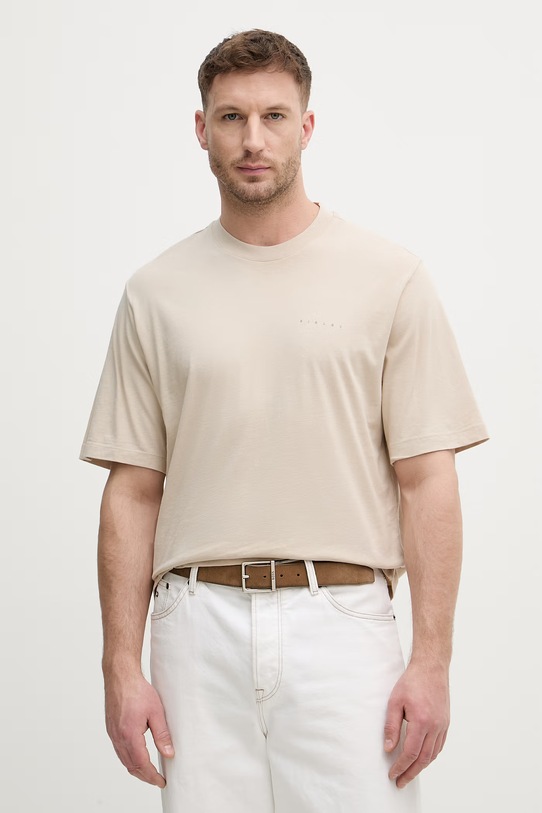Sisley t-shirt męski bawełniany beżowy 3UYBS104T.