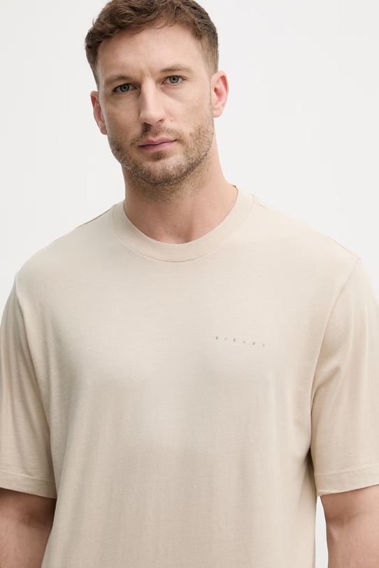 Sisley t-shirt męski bawełniany beżowy 3UYBS104T.