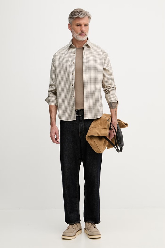 Pánske bavlnené tričko Sisley 3WF0S1052 hnedá SS26