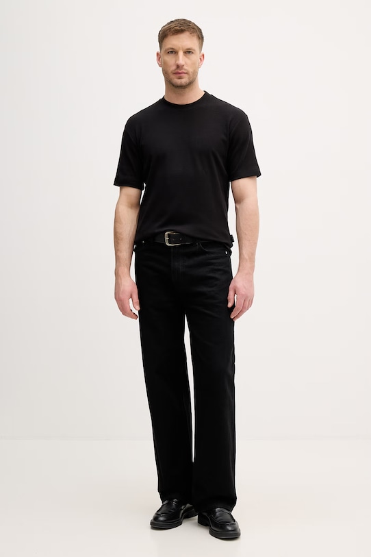 Sisley t-shirt męski bawełniany 3WIZS104Z czarny SS26