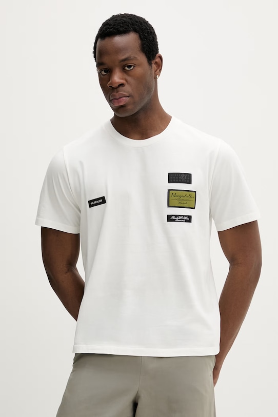 Памучна тениска MM6 Maison Margiela щампа бежов SH0GC0069.S24311