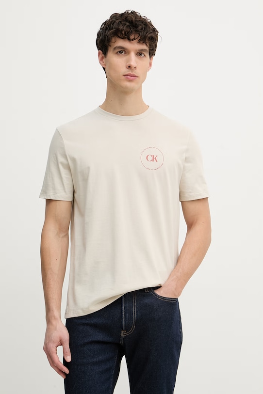 Odzież Calvin Klein Jeans t-shirt męski bawełniany LV04RF801G beżowy