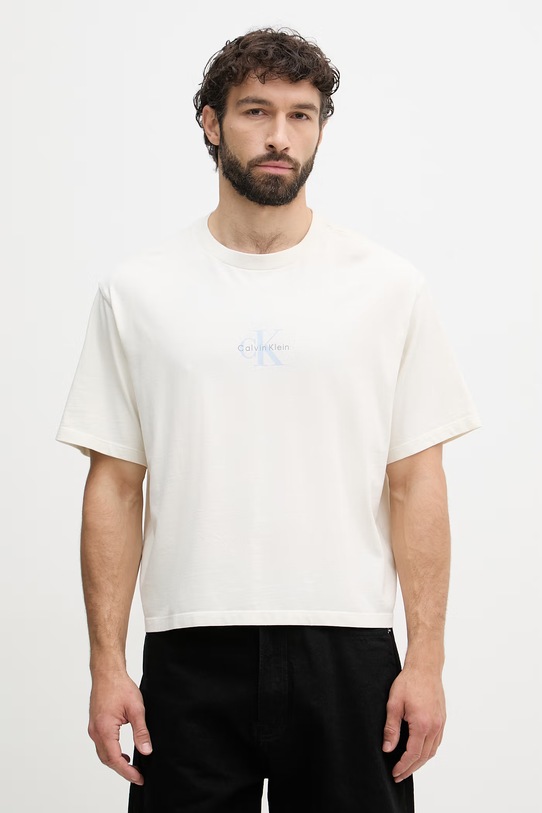 Calvin Klein Jeans kratka majica moška bombažna bež LV04RC249G