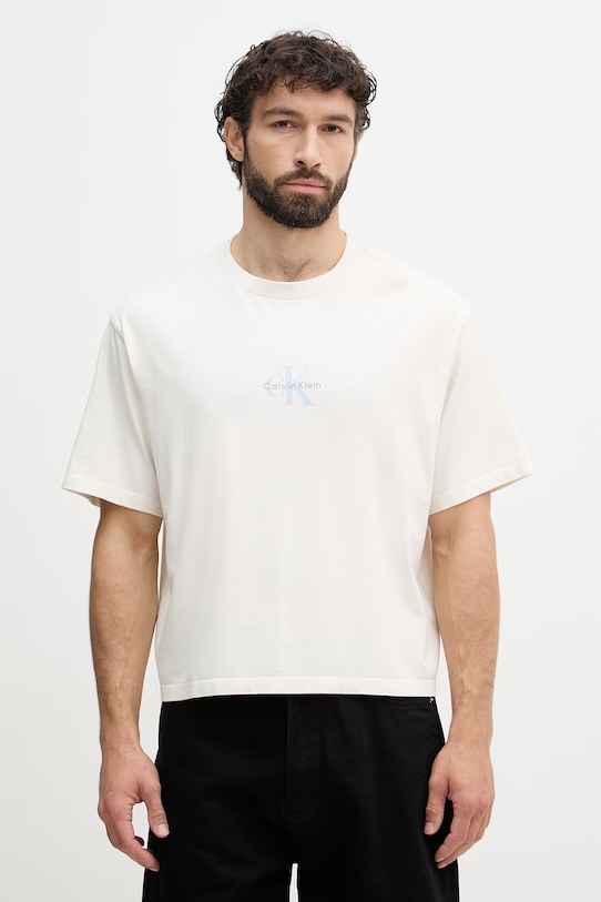 Calvin Klein Jeans kratka majica moška bombažna bež LV04RC249G